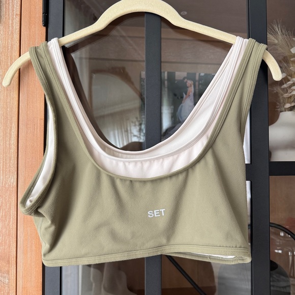 SET Active Other - SET ACTIVE x Parke Airluxe scoop sports bra layer olive green cream tank